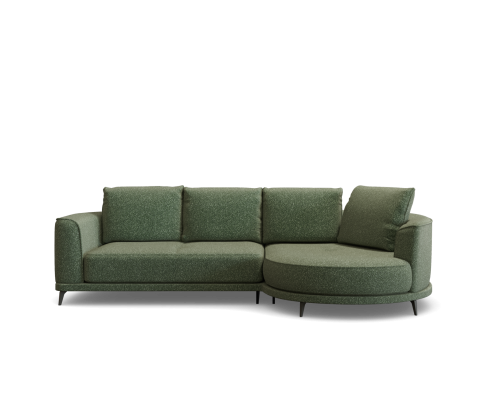 Cypress 3 seat & right facing round chaise in cloud fabric forest green