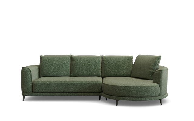 Cypress 3 seat & right facing round chaise in cloud fabric forest green