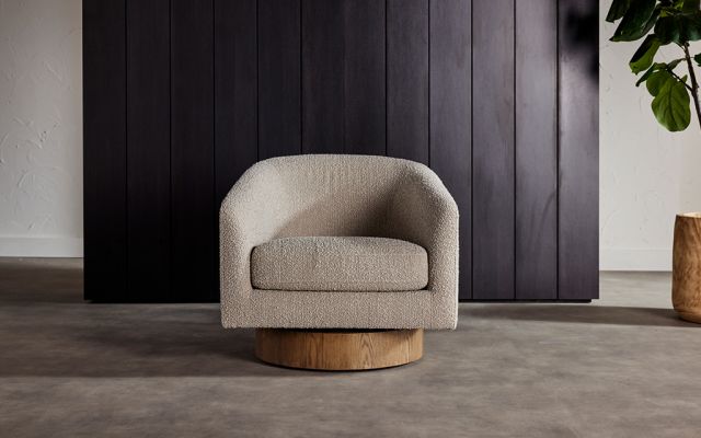 Barrel swivel armchair in coda light grey