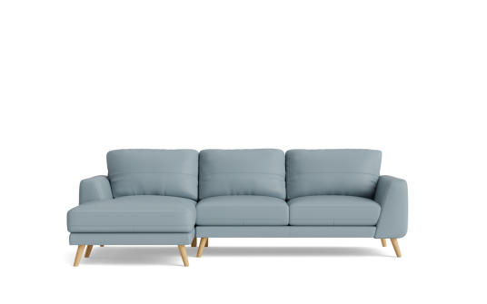 Marano 3 seat with left arm facing chaise in natural oslo leather pearl blue