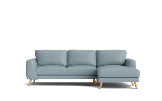 Marano 3 seat with right arm facing chaise in natural oslo leather pearl blue