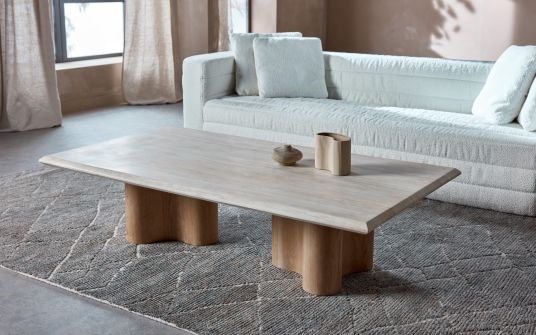 Traver Coffee Table - Travertine and Oak