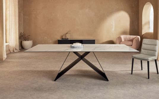 Ceres ceramic top and metal base dining table