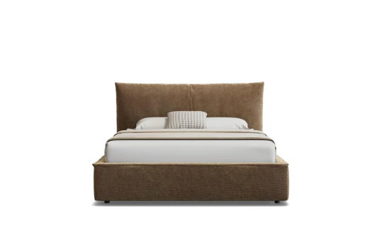 Cordelia queen bed frame in opera fabric warm brown