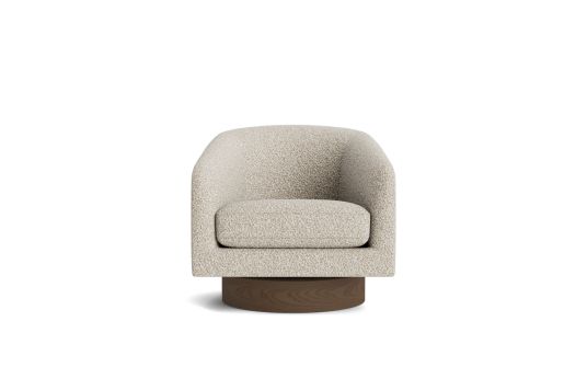 Barrel swivel armchair in coda fabric light grey