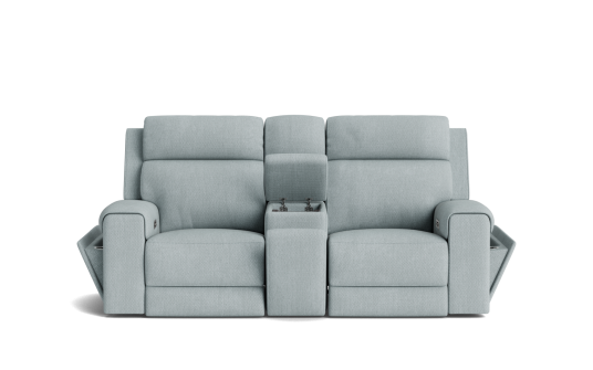 Hayes 2 Seat Dual Electric Recliners & Electric Headrests With Console, Wireless Charging & Arm Storage in Vogar Fabric Mint