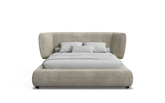 Hutch queen bed frame in quanta fabric turtledove