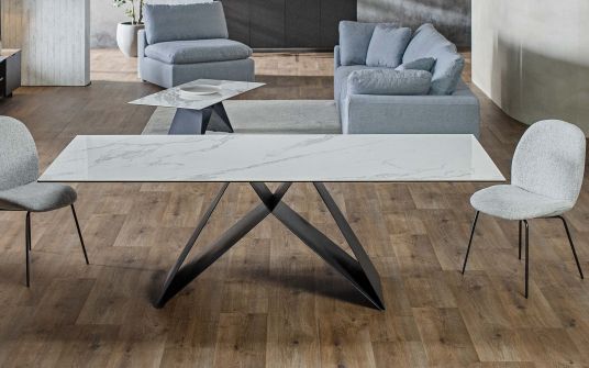 Ceres ceramic top and metal base dining table