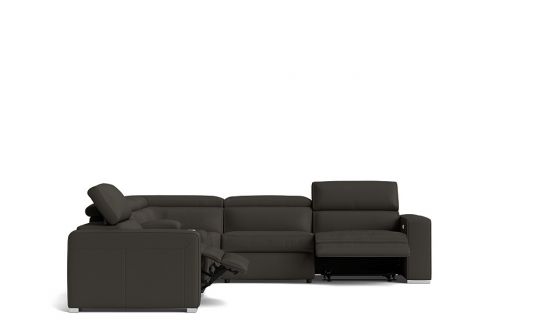 Eve 5 seat corner modular with electric recliners, adjustable headrests and console