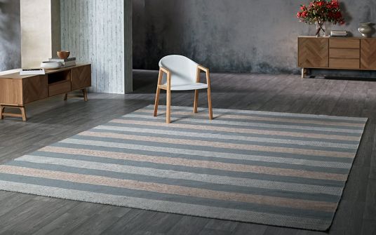 Rizin grey striped hand woven wool rug