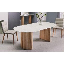 Parc Oval Dining Table | White Marble with Timber Dining Table | Nick Scali